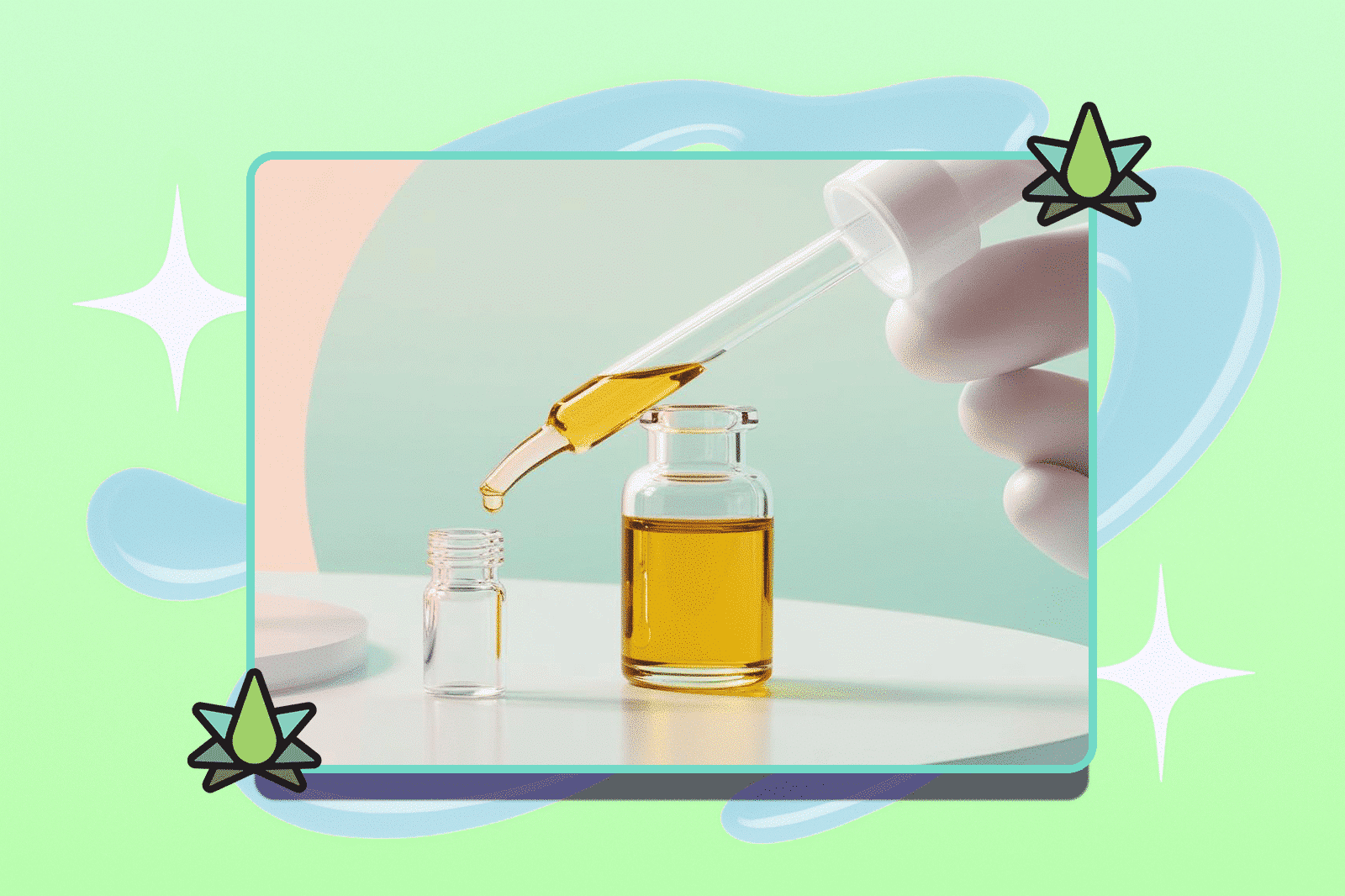 Beaker and test tube with cannabis essential oil