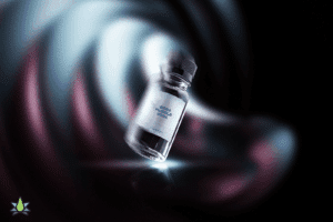 A small vial of 2023 PURPLE #101 placed against a dark background