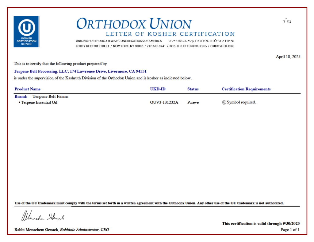 TBF Kosher Certificate