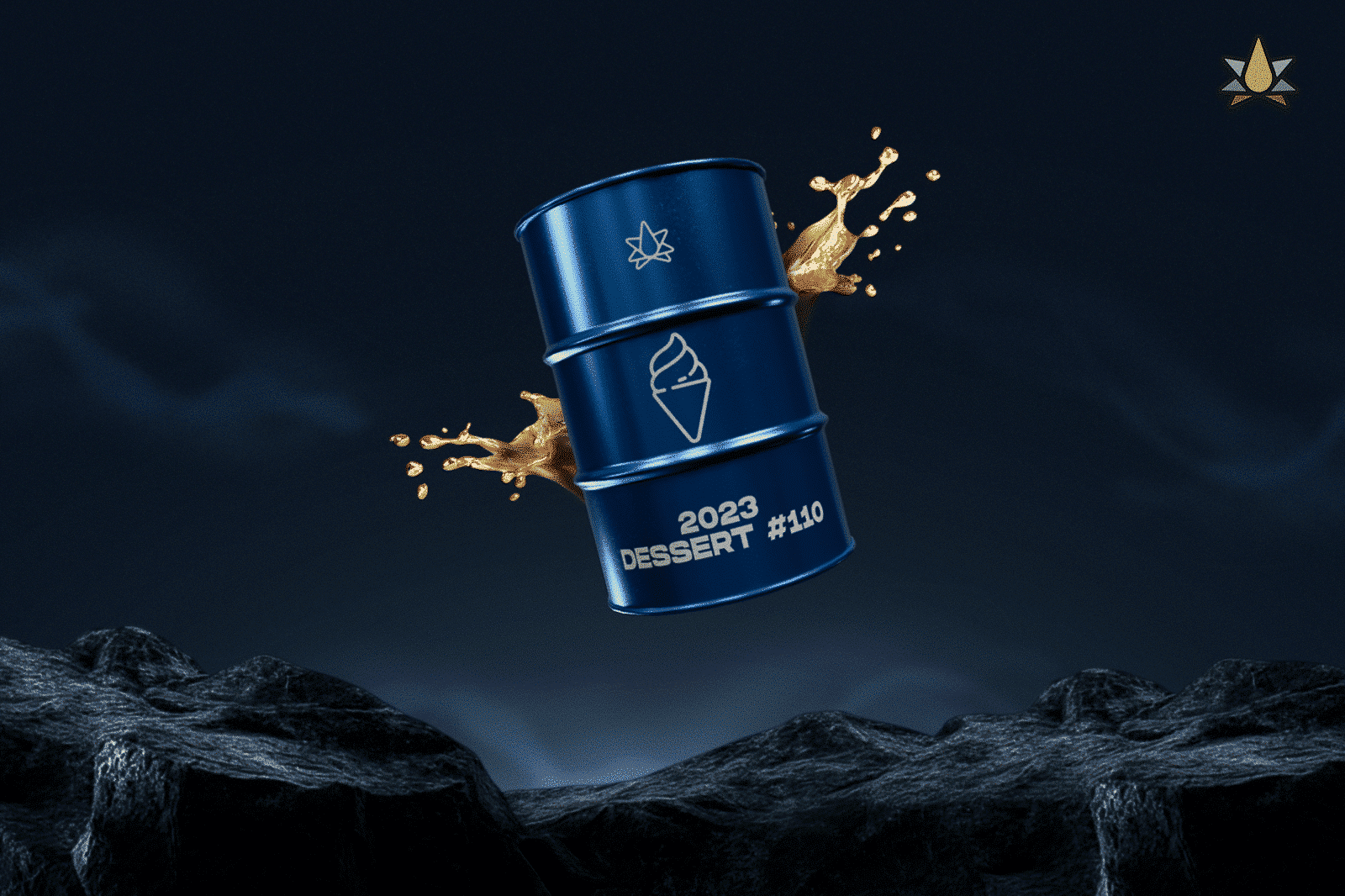 A 2023 DESSERT #110 drink can set against a dark mountain background