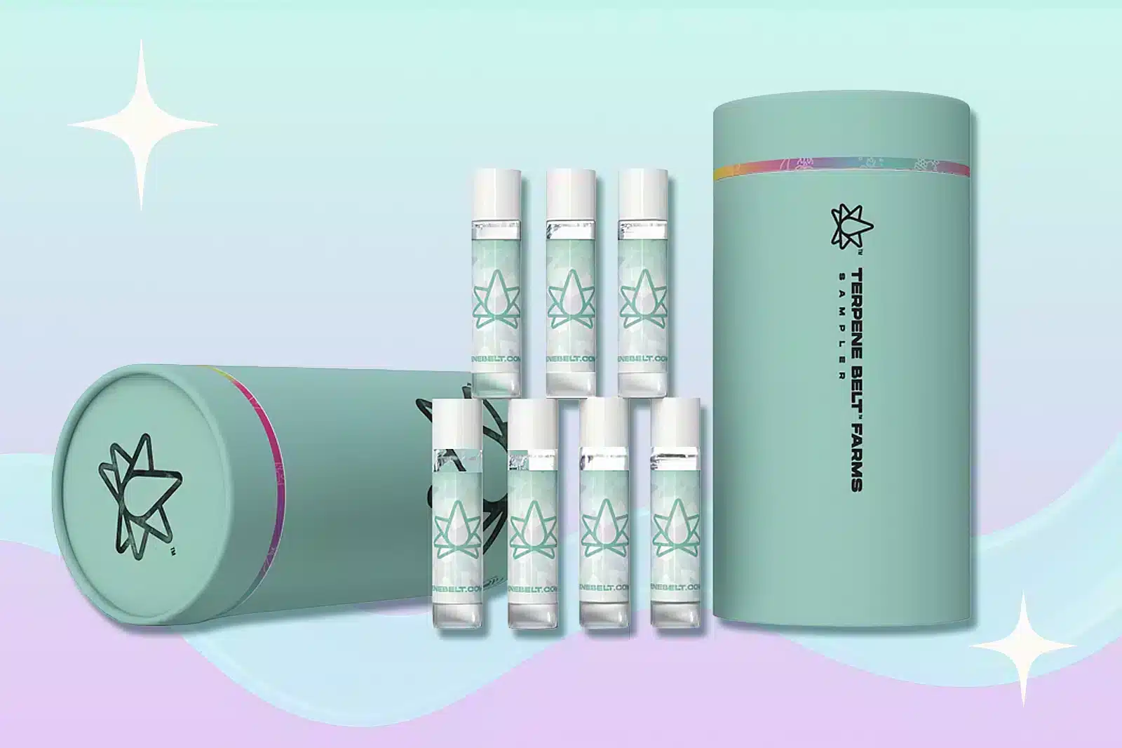 Some Terpenebelt Fresh Never-Frozen Sample Kits placed against a light-colored background